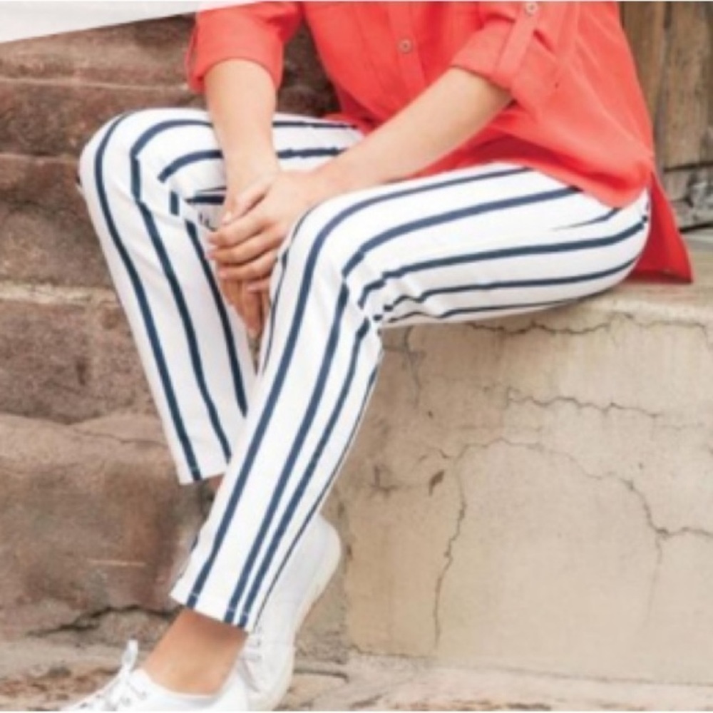 NWT Soft Surroundings Blue & White Striped Cotton Stretch Ankle Pants XS